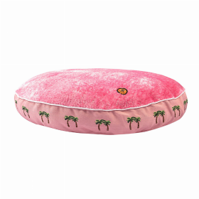 Halo Palm Trees Round Dog Bed (Color: Pink, size: M)