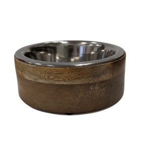 Stainless Steel Dog Bowl with Cylindrical Mango Wood Holder (size: 1 Pint)