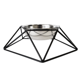 Modern Geo Black Elevated Single Dog Feeder (Color: 24 oz)