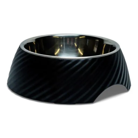 Twill Round Melamine Stainless Steel Dog Bowl (Color: Black, size: Medium (12 oz))