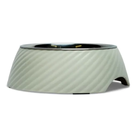 Twill Round Melamine Stainless Steel Dog Bowl (Color: White Swan, size: Medium (12 oz))