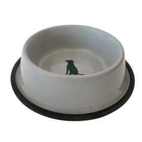 Non Skid Cool Gray Bowl with Teal Dog Design (size: 8 oz)