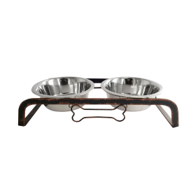 Rustic Dog Bone Feeder with 2 Stainless Steel Dog Bowls (size: 1 Quart)