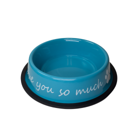 I LOVE YOU SO MUCH Stainless Steel Dog Bowl (Color: Blue, size: 24oz)