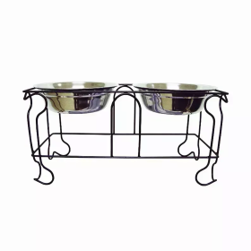 YML Wrought Iron Stand with Double Stainless Steel Feeder Bowls (size: large)