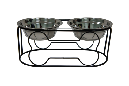 YML Wrought Iron Stand with Double Stainless Steel Feeder Bowls (size: small)