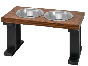 Farmhouse 2 Bowl Elevated Regular Feeder (Color: Black/Chestnut, size: 12 Inch)