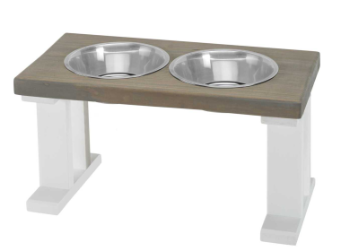 Farmhouse 2 Bowl Elevated Regular Feeder (Color: White/Gray, size: 12 Inch)