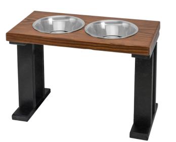 Farmhouse 2 Bowl Elevated Regular Feeder (Color: Black/Chestnut, size: 16 Inch)