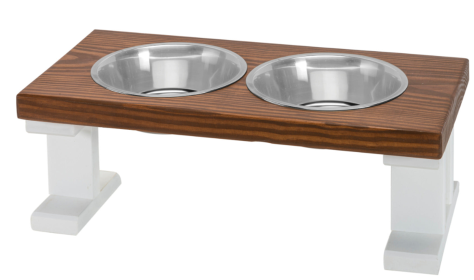 Farmhouse 2 Bowl Elevated Regular Feeder (Color: White/Chestnut, size: 8 Inch)