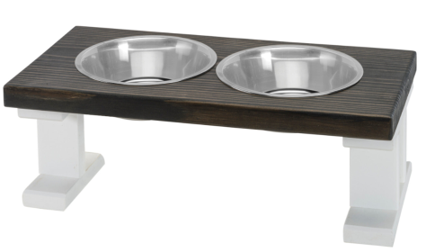 Farmhouse 2 Bowl Elevated Regular Feeder (Color: White/Ebony, size: 8 Inch)