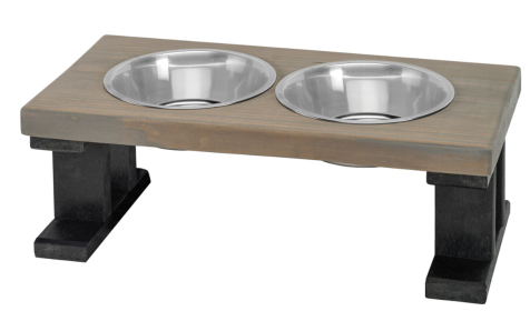 Farmhouse 2 Bowl Elevated Regular Feeder (Color: Black/Gray, size: 8 Inch)