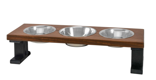 Farmhouse 3 Bowl Elevated Regular Feeder (Color: Black/Chestnut, size: 12 Inch)