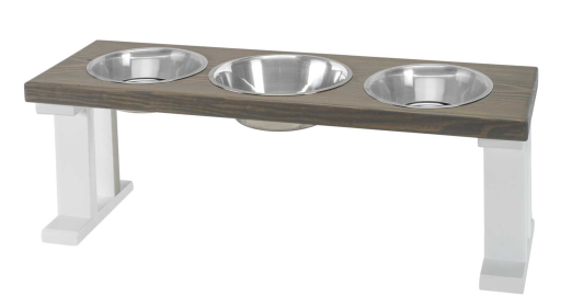 Farmhouse 3 Bowl Elevated Regular Feeder (Color: White/Gray, size: 12 Inch)