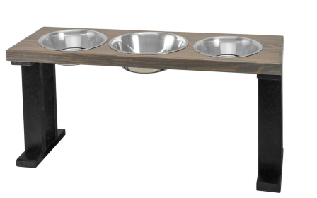 Farmhouse 3 Bowl Elevated Regular Feeder (Color: Black/Gray, size: 16 Inch)