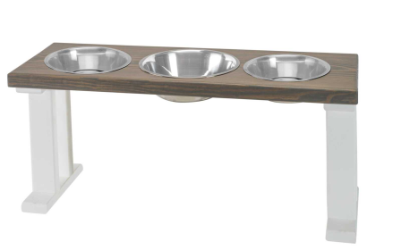 Farmhouse 3 Bowl Elevated Regular Feeder (Color: White/Gray, size: 16 Inch)