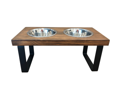 Metal dog bowl feeder (Color: Ebony, size: 10")