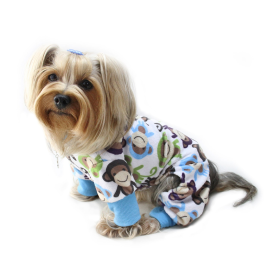 Ultra Soft Plush Minky Monkey Pajamas (Color: Blue, size: L)