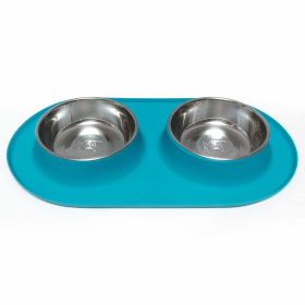 Messy Mutts Double Silicone Feeder (Color: Blue, size: large)