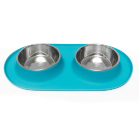 Messy Mutts Double Silicone Feeder (Color: Blue, size: medium)