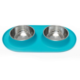 Messy Mutts Double Silicone Feeder with Stainless Bowls (Color: Blue, size: XL)