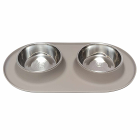 Messy Mutts Double Silicone Feeder (Color: Grey, size: medium)