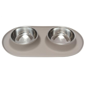 Messy Mutts Double Silicone Feeder with Stainless Bowls (Color: Grey, size: XL)