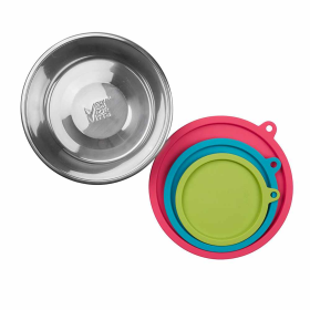 Messy Mutts Bowl w/Lid (Color: Green, Blue, Watermelon, size: 3 XL Bowls & Lids (6 Cups) 6pc Box Set)