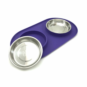 Messy Cats Double Silicone Feeder (Color: Purple, size: medium)