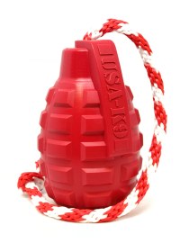 USA-K9 Grenade Durable Rubber Chew Toy, Treat Dispenser, Reward Toy, Tug Toy, and Retrieving Toy (Color: Red, size: medium)