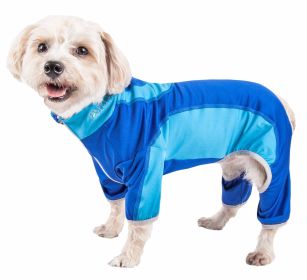 Pet Life Active 'Warm-Pup' Heathered Performance 4-Way Stretch Two-Toned Full Body Warm Up (Color: Blue, size: X-Small)