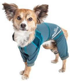 Dog Helios 'Namastail' Lightweight 4-Way Stretch Breathable Full Bodied Performance Yoga Dog Hoodie Tracksuit (Color: Blue, size: large)