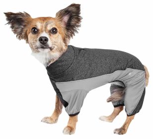 Pet Life Active 'Chase Pacer' Heathered Performance 4-Way Stretch Two-Toned Full Body Warm Up (Color: Black, size: X-Large)