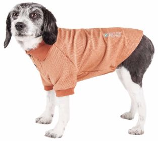 Pet Life Active 'Fur-Flexed' Relax-Stretch Wick-Proof Performance Dog Polo T-Shirt (Color: Brown, size: medium)