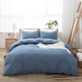 100% Washed Cotton Duvet Cover Set, Durable Fade-Resistant Natural Bedding Set (No Comforter) (Color:: Denim Blue, size: Queen)