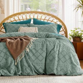 3 Pieces Boho Embroidery Shabby Chic Home Bedding Duvet Cover (Color:: Green, size: King)