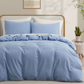 100% Washed Cotton Duvet Cover Set, Durable Fade-Resistant Natural Bedding Set (No Comforter) (Color:: Light Blue, size: Twin)