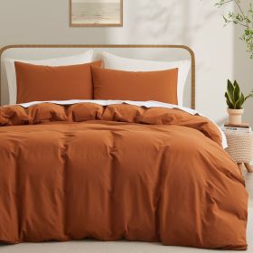 100% Washed Cotton Duvet Cover Set, Durable Fade-Resistant Natural Bedding Set (No Comforter) (Color:: Burnt Orange, size: Twin)