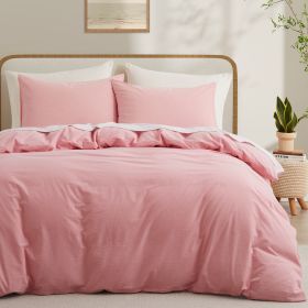 100% Washed Cotton Duvet Cover Set, Durable Fade-Resistant Natural Bedding Set (No Comforter) (Color:: Pink, size: Twin)