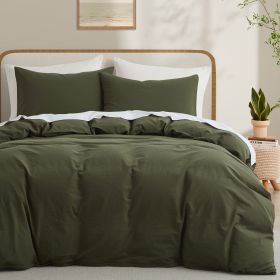 100% Washed Cotton Duvet Cover Set, Durable Fade-Resistant Natural Bedding Set (No Comforter) (Color:: Olive Green, size: Twin)