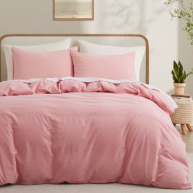 100% Washed Cotton Duvet Cover Set, Durable Fade-Resistant Natural Bedding Set (No Comforter) (Color:: Pink, size: King)