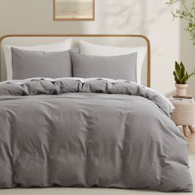 100% Washed Cotton Duvet Cover Set, Durable Fade-Resistant Natural Bedding Set (No Comforter) (Color:: Light Grey, size: Twin)