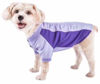 Pet Life Active 'Barko Pawlo' Relax-Stretch Wick-Proof Performance Dog Polo T-Shirt (Color: Purple, size: small)