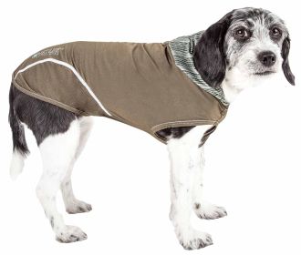 Pet Life Active 'Pull-Rover' Premium 4-Way Stretch Two-Toned Performance Sleeveless Dog T-Shirt Tank Top Hoodie (Color: Green, size: small)